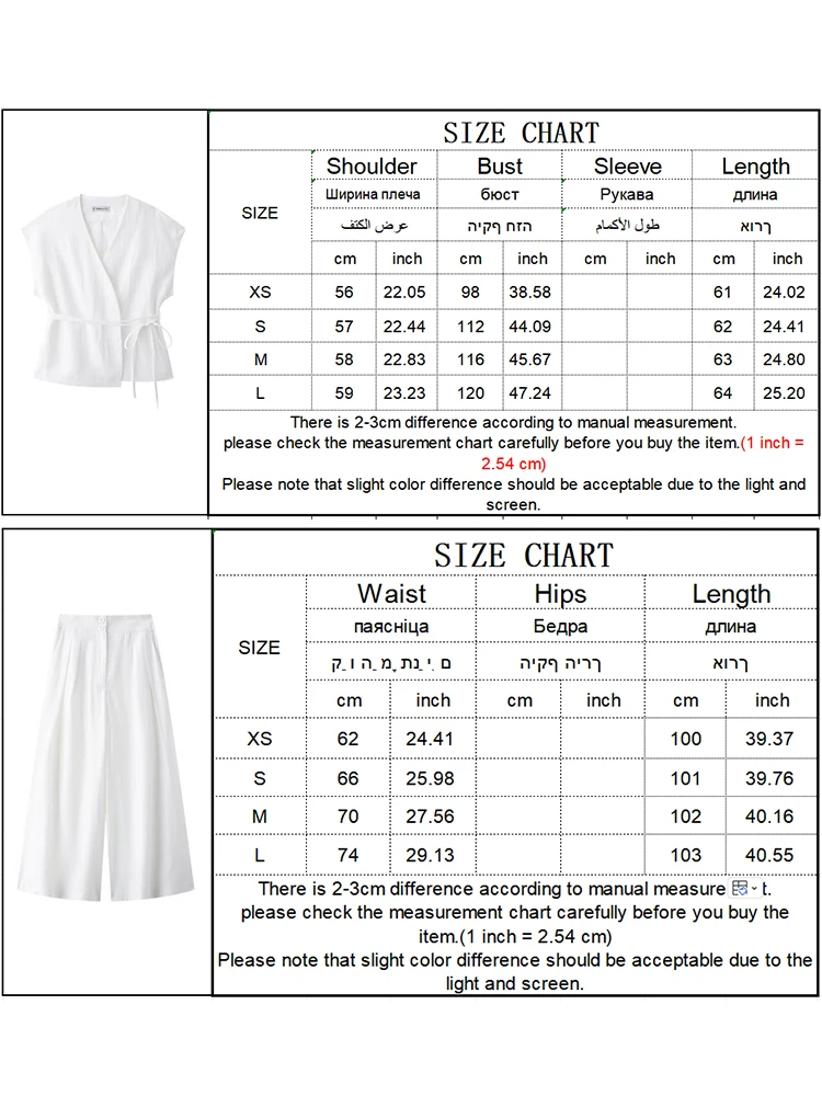 TRAF 2024 Summer Women Tie Bow Blouse Pant Suits Loose Flying Sleeve Shirt Female Wide Legs Pleated Long Pants Set Y2K Outwear