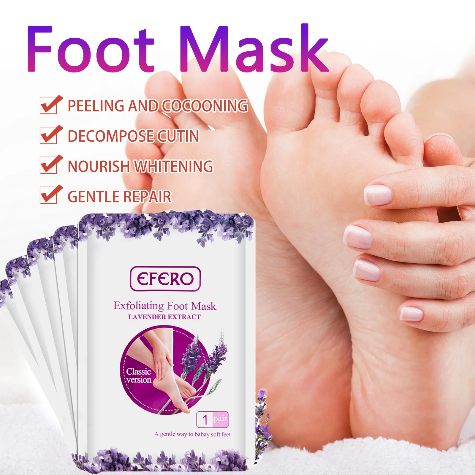 5 Pair Exfoliating Foot Mask Foot SPA Pedicure Socks Removing Dead Skin Whitening Heels Feet Peeling Anti Cracked Foot Skin Care