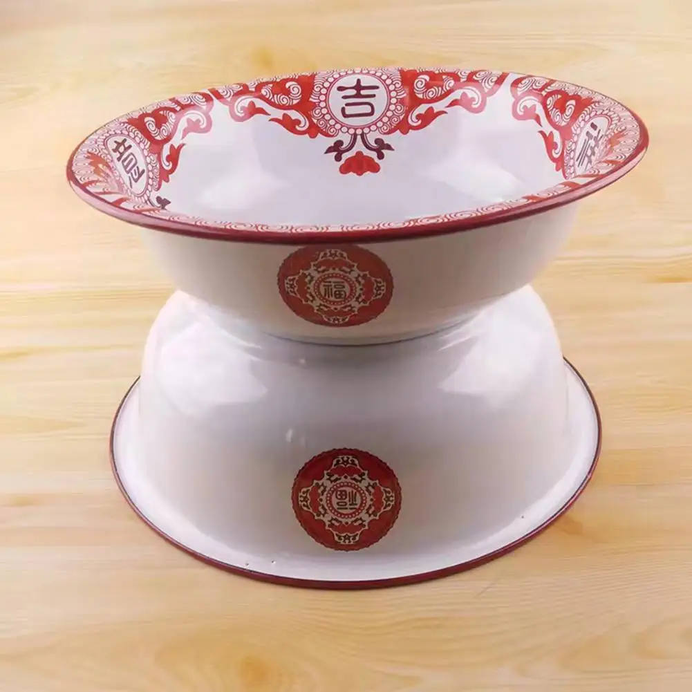 Chinese Style Food Basin Easy Clean Storage Basin Enamel Soup Basin Large Capacity Food Plate Thick Storage Plate cuencos