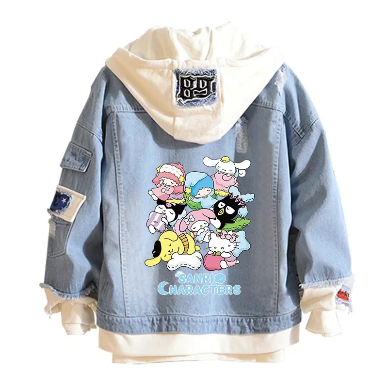 Japanese Style Loose Fit Denim Jacket Top Melody Music Pawpaw Dog Hellokitty Couple Costume Fashionable Streetwear