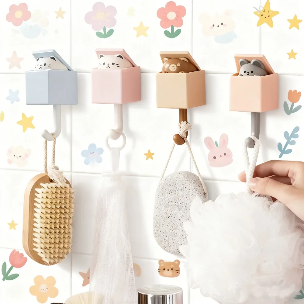Hook Self Adhesive Dormitory Bedroom Door Hangers Hooks Key Umbrella Towel Cap Coat Rack Wall Animal Decoration Rack