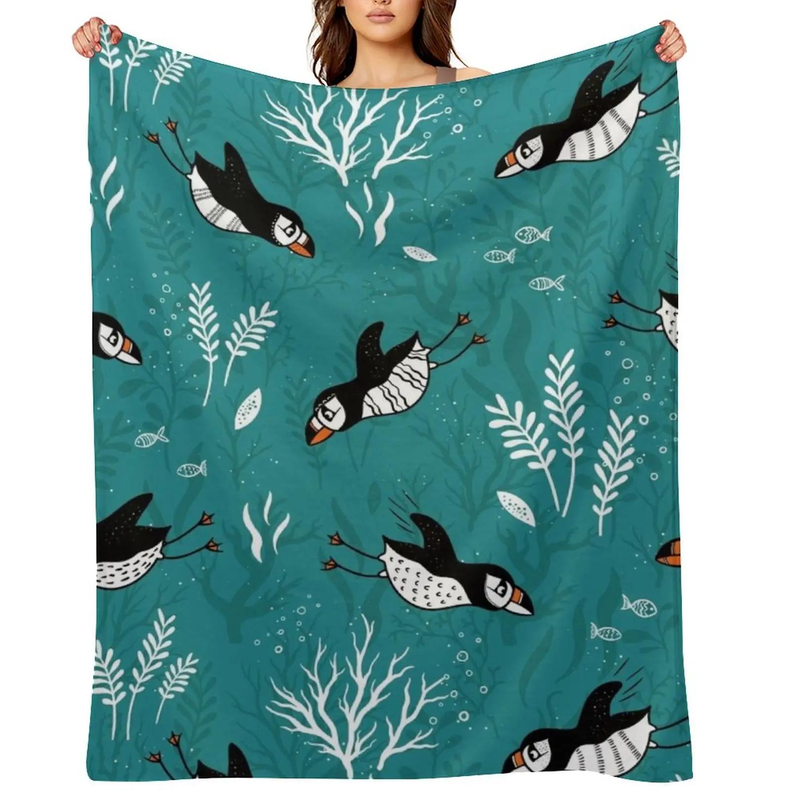 Puffin under water Throw Blanket funny gift wednesday Decorative Beds Soft Beds Blankets