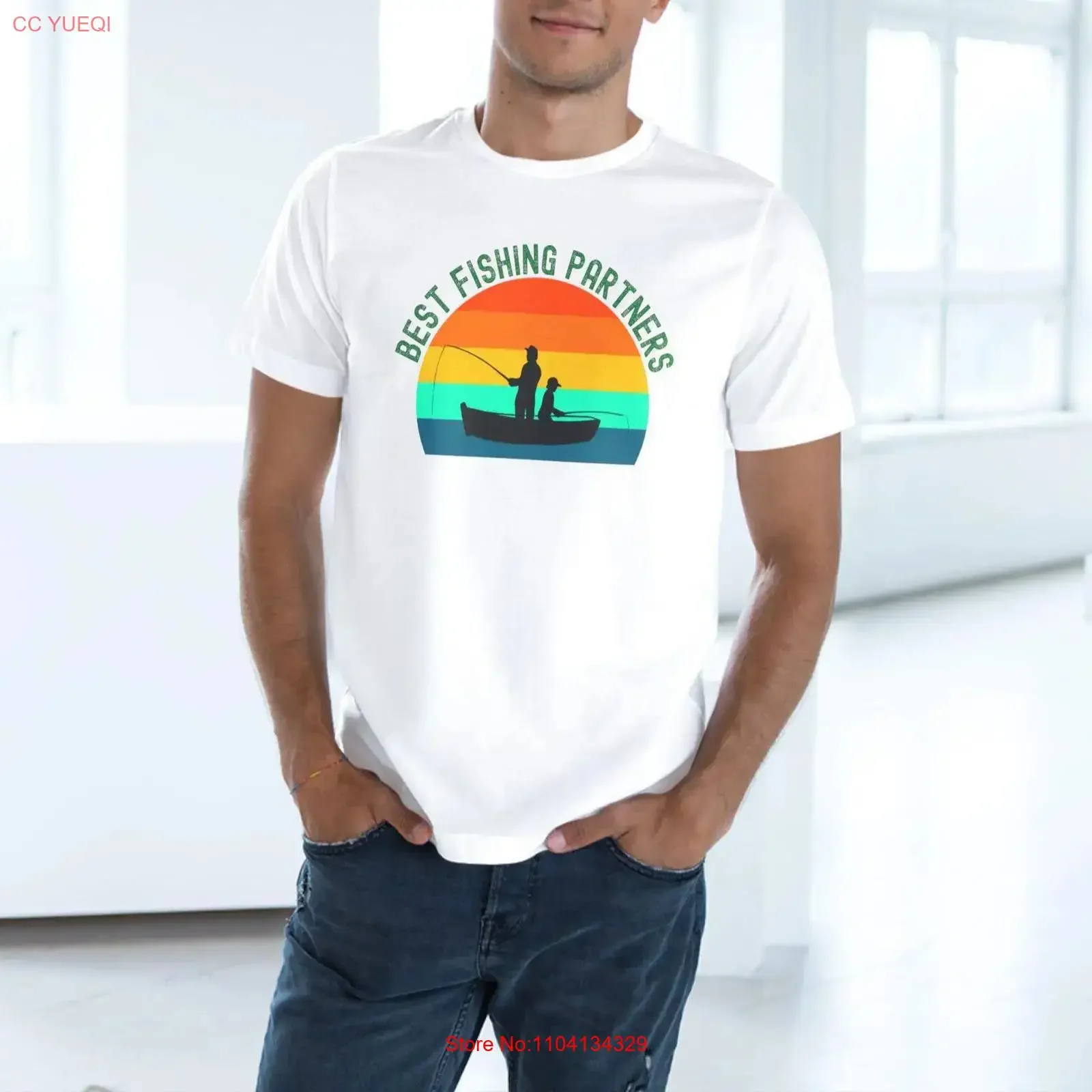 Father Son Fishing Partners T shirt Boat Sunset for Fishermen Matching Family Outfits Lover Father's Day vintage Washed