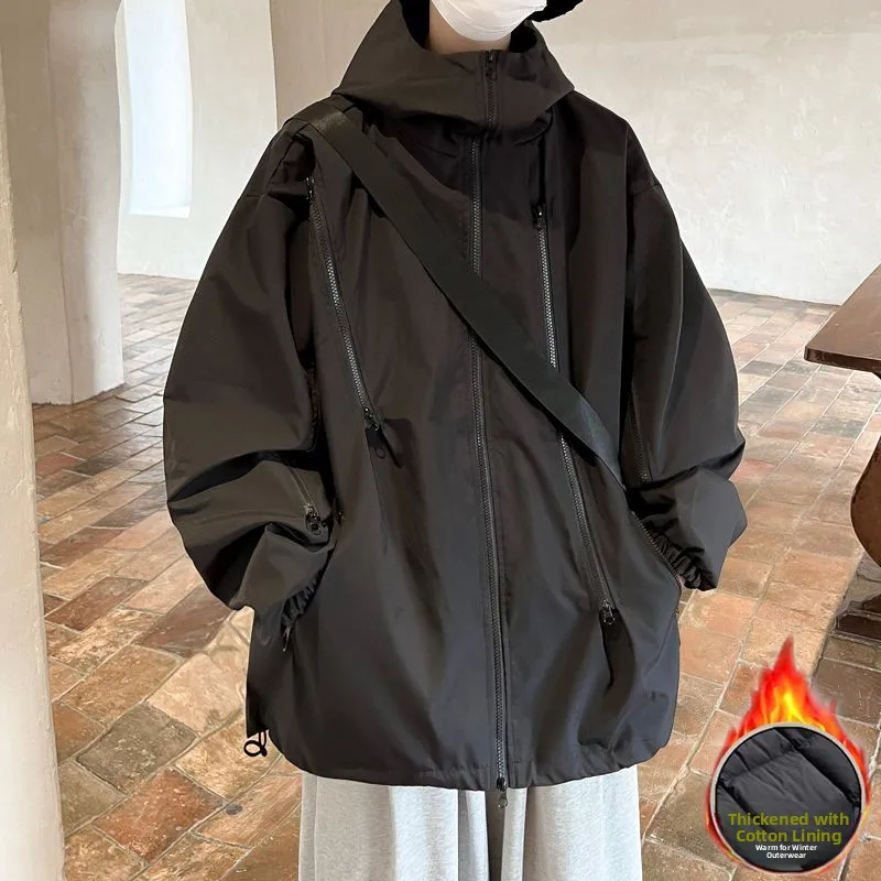 

Loose Fit American Sle Men's Jaet Autumn Winter Outdoor Workwear Cotton Coat Punk Ro Long Sve Zipper Closure Coat