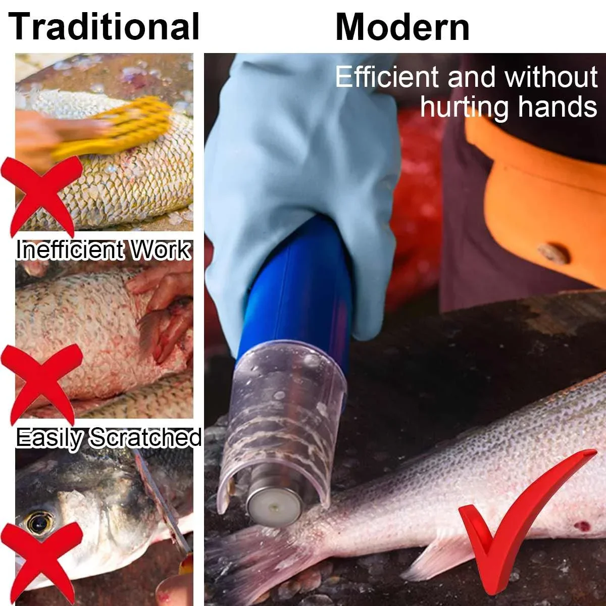 100V-240V Waterproof Fish Scale Scraper Portable Cordless Electric Fish Scaler Easy Fish Stripper Scale Remover Cleaning Tool