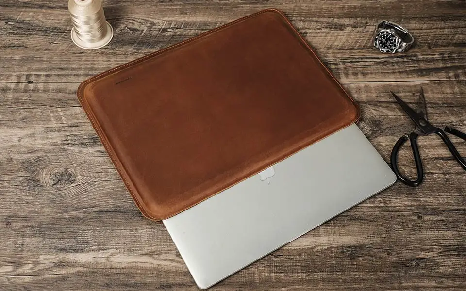KONTAKTE FAMILIE Echtleder-Laptop-Hülle für MacBook Pro Air 13 14 16 M4 M3 M2 Cover HP DELL XPS 13 Computertasche Herren – Detail 4
