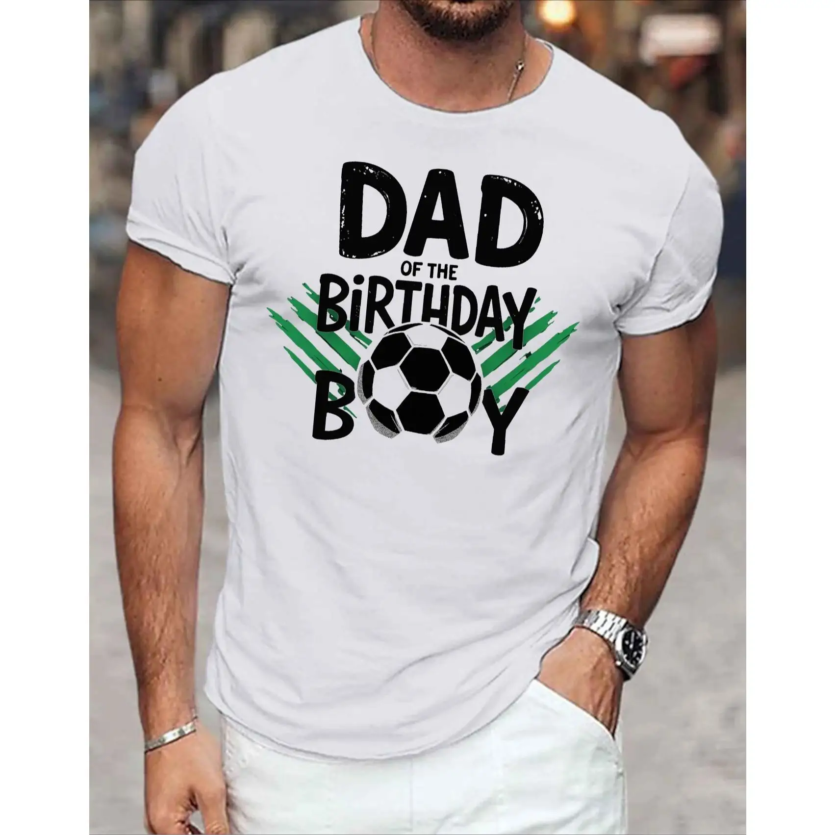 

Dad of the Birthday Boy Soccer Graphic T-Shirt – Men's Casual Summer Tee, Machine Washable