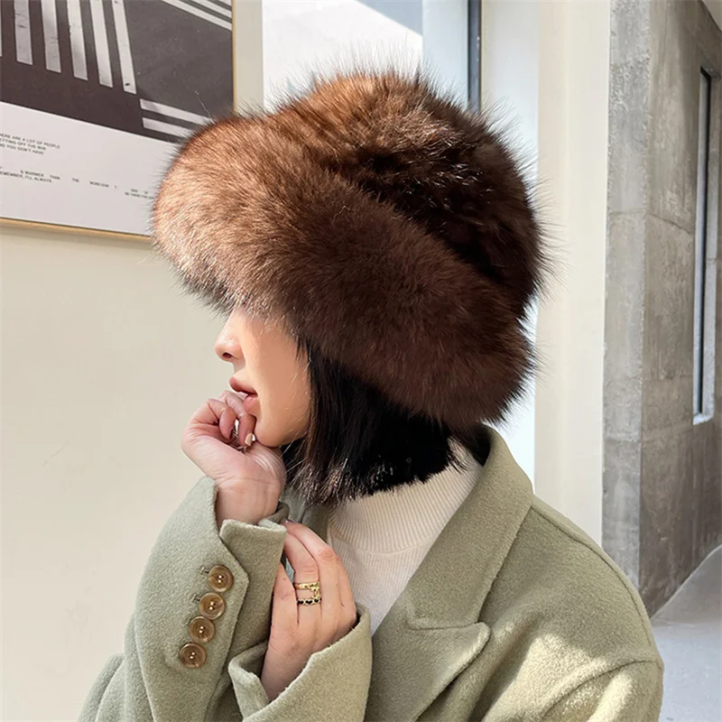 New Women's Russian Flower Pot Hat Style Luxury True Purple Mink Fur Hat Winter Natural Warmth Fluffy Thickened Fur Hat