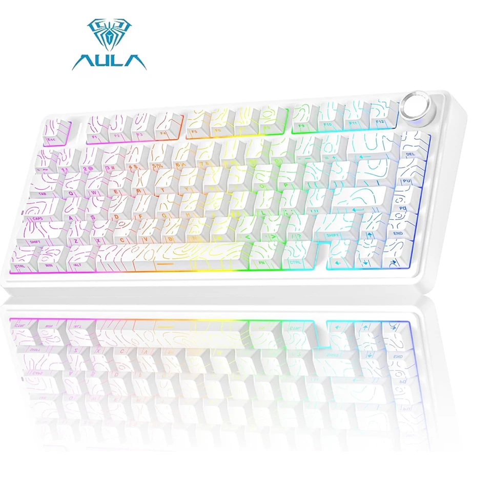 AULA F75 Wireless Mechanical Keyboard Hot Swappable Creamy Pre-lubed Star Vector Switches, RGB Backlit 2.4GHz/Type-C/BT5.0