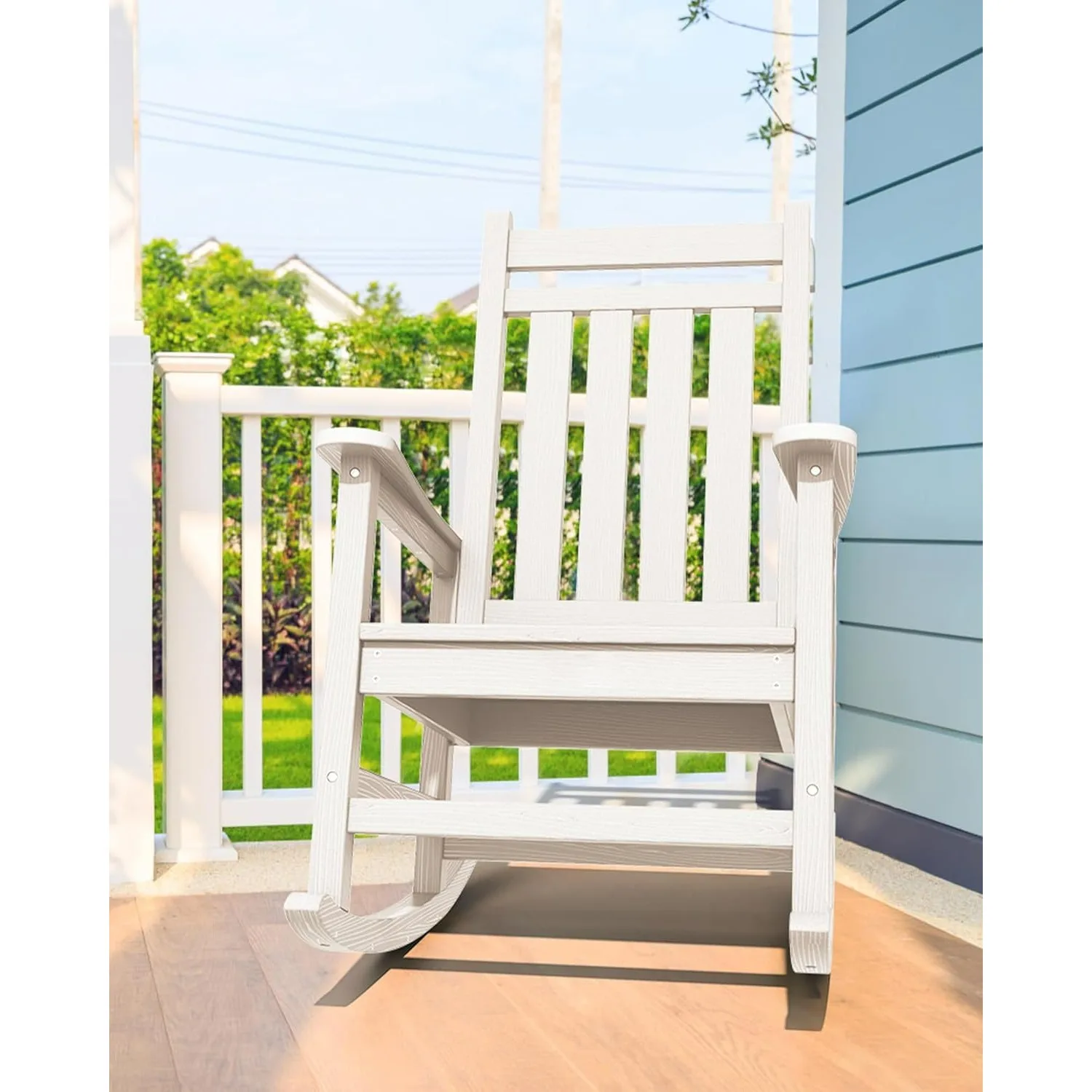 كرسي هزاز خارجي، كرسي هزاز HDPE للبالغين، هزازات الشرفة لجميع الأحوال الجوية لحديقة الحديقة، أبيض #2