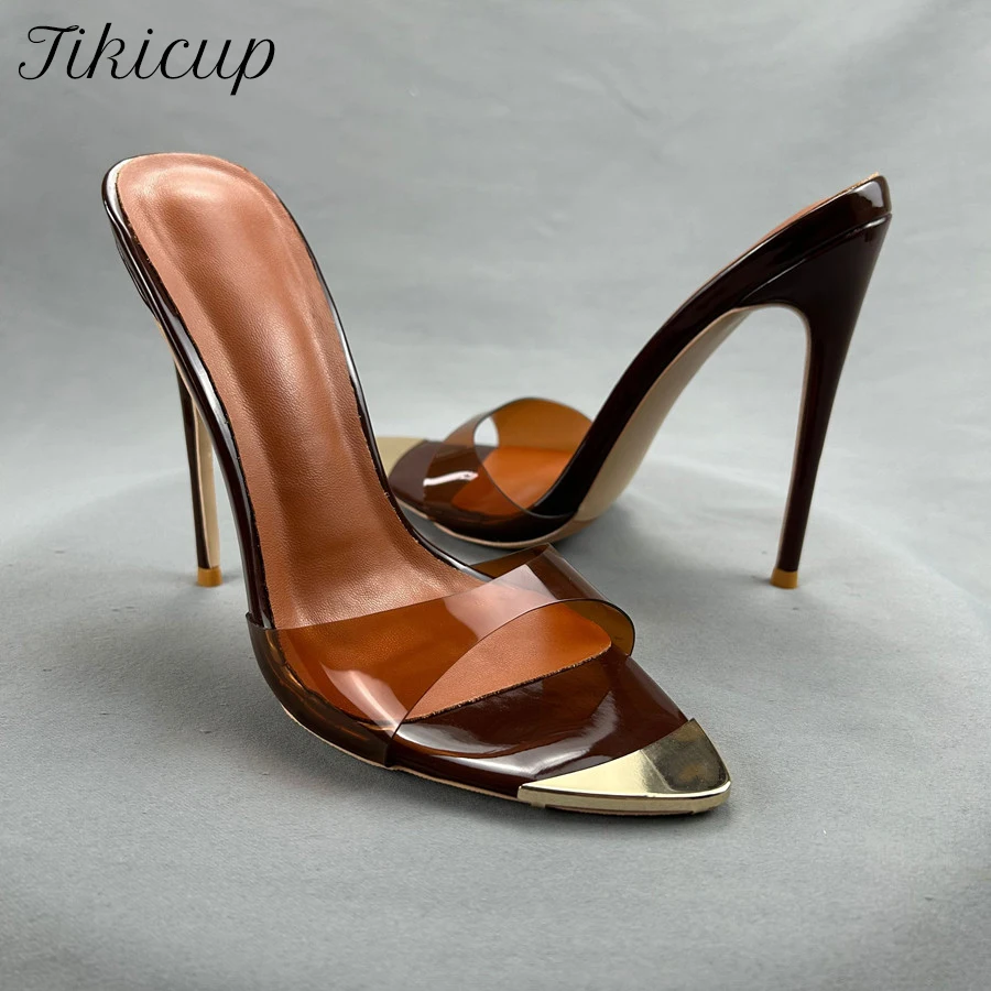 Fashion Transparent Summer 12cm Sexy Pointy Toe Party Sandals for Women High Heel Ladies Simple Half Slippers Wedding shoes