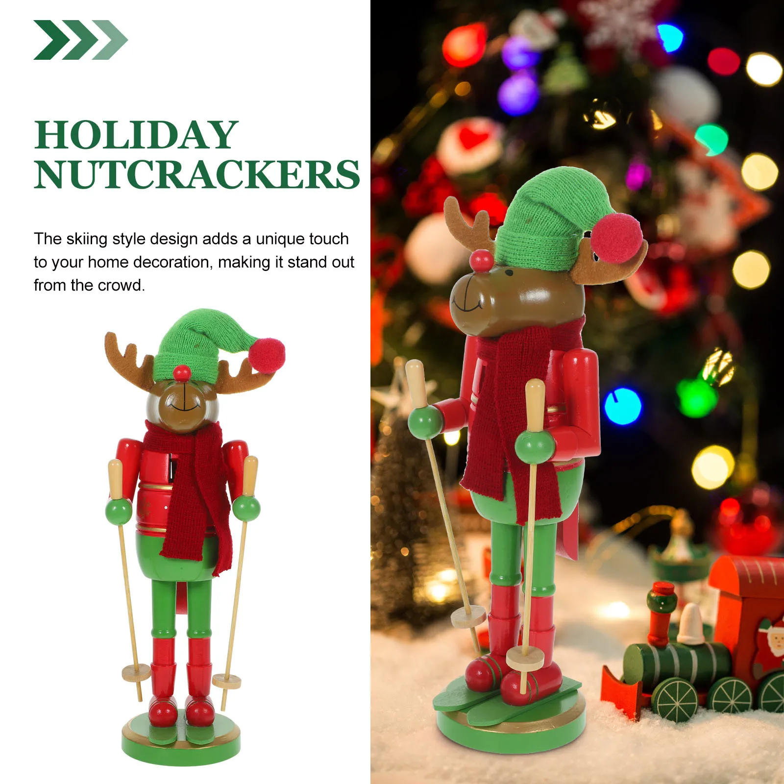 

Tall Wooden Nutcracker Decor Skiing Style Christmas Craft for Indoor Outdoor Holiday Display Xmas Party Supplies