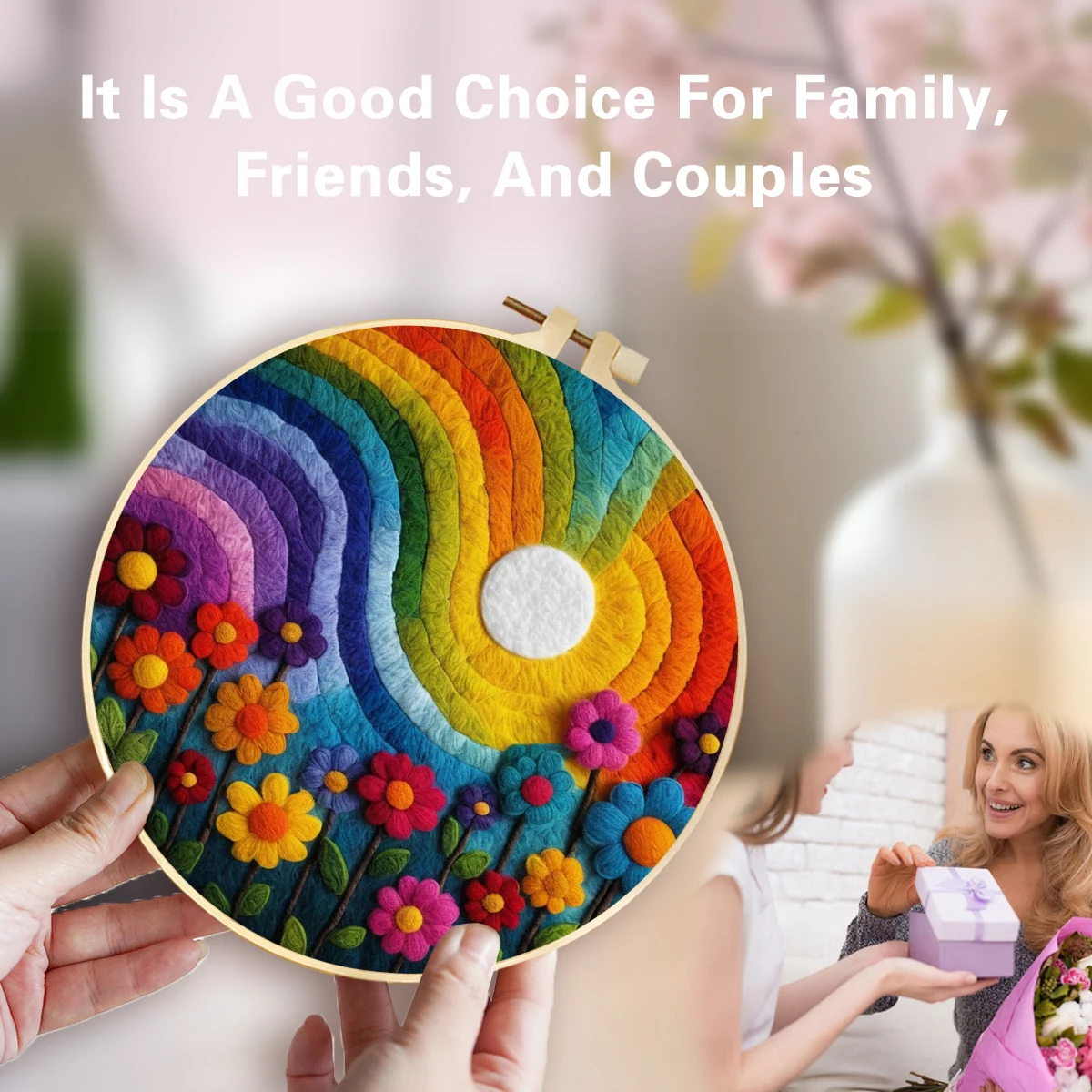 CHENISTORY﻿﻿ DIY Wool Felting Painting With Embroidery Funny Flower Landscape Handmade Landscap Picture Kit For Mom Friends Gift