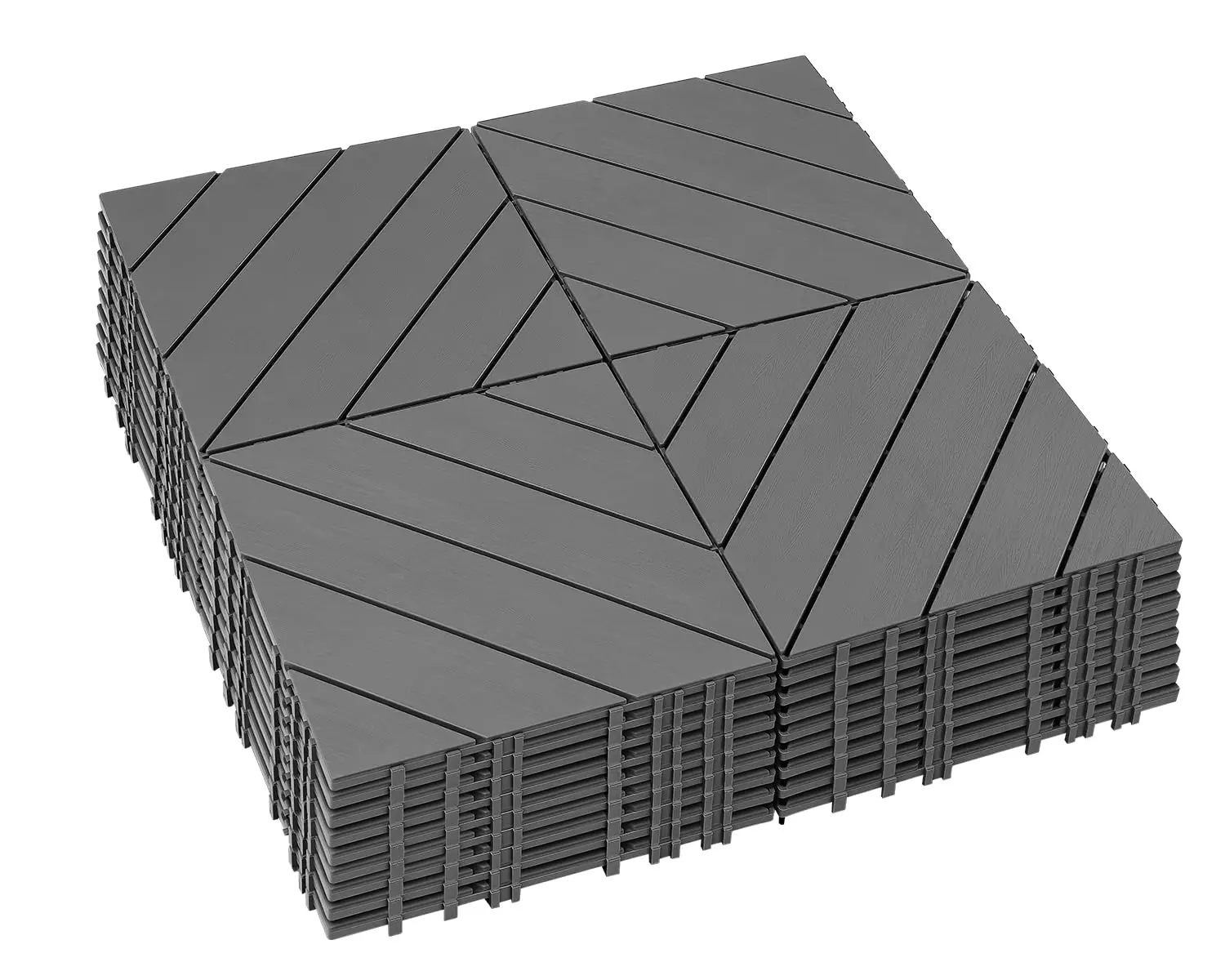 36 PCS Plastic Interlocking Deck Patio Tiles, Grey, Diagonal | 12