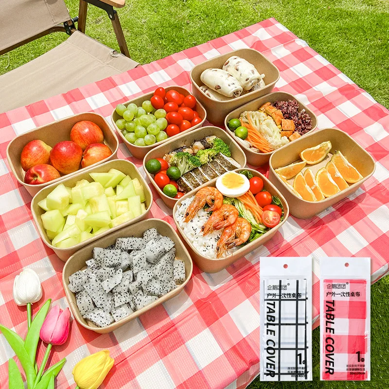 80x120cm Disposable Tablecloth Plastic Waterproof Oil-Proof Table Cloth Party Outdoor BBQ Plaid Stripe Wave Pattern Picnic Mats