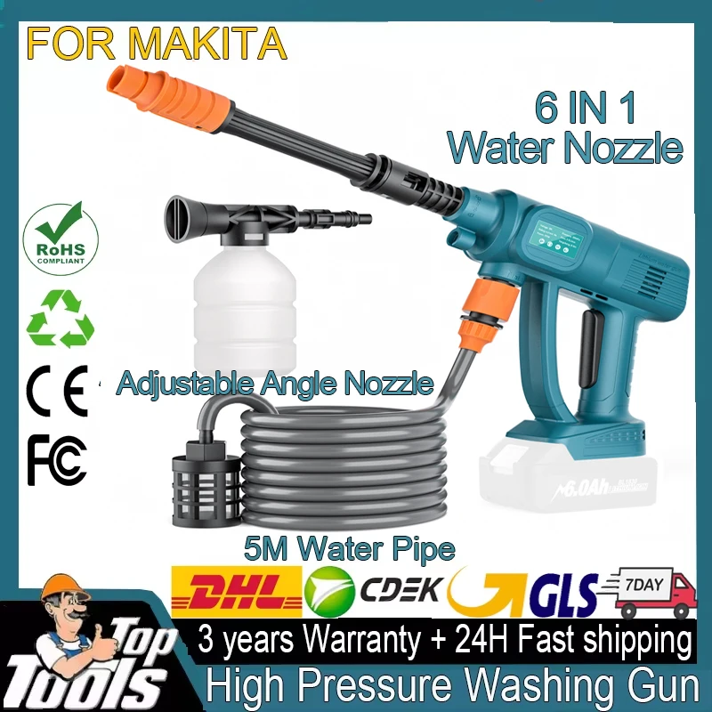 

Wireless High Pressure Car Washer Gun For Makita 18V Battery Tool Washing Machine Portable 6 in 1 Water Nozzle For Car Washing