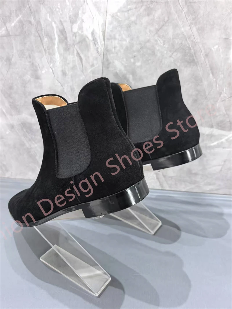 Stivaletti da uomo con fascia elastica Tacco basso in pelle scamosciata nera Street Style Primavera Novità in scarpe casual da uomo di grandi dimensioni 40-47