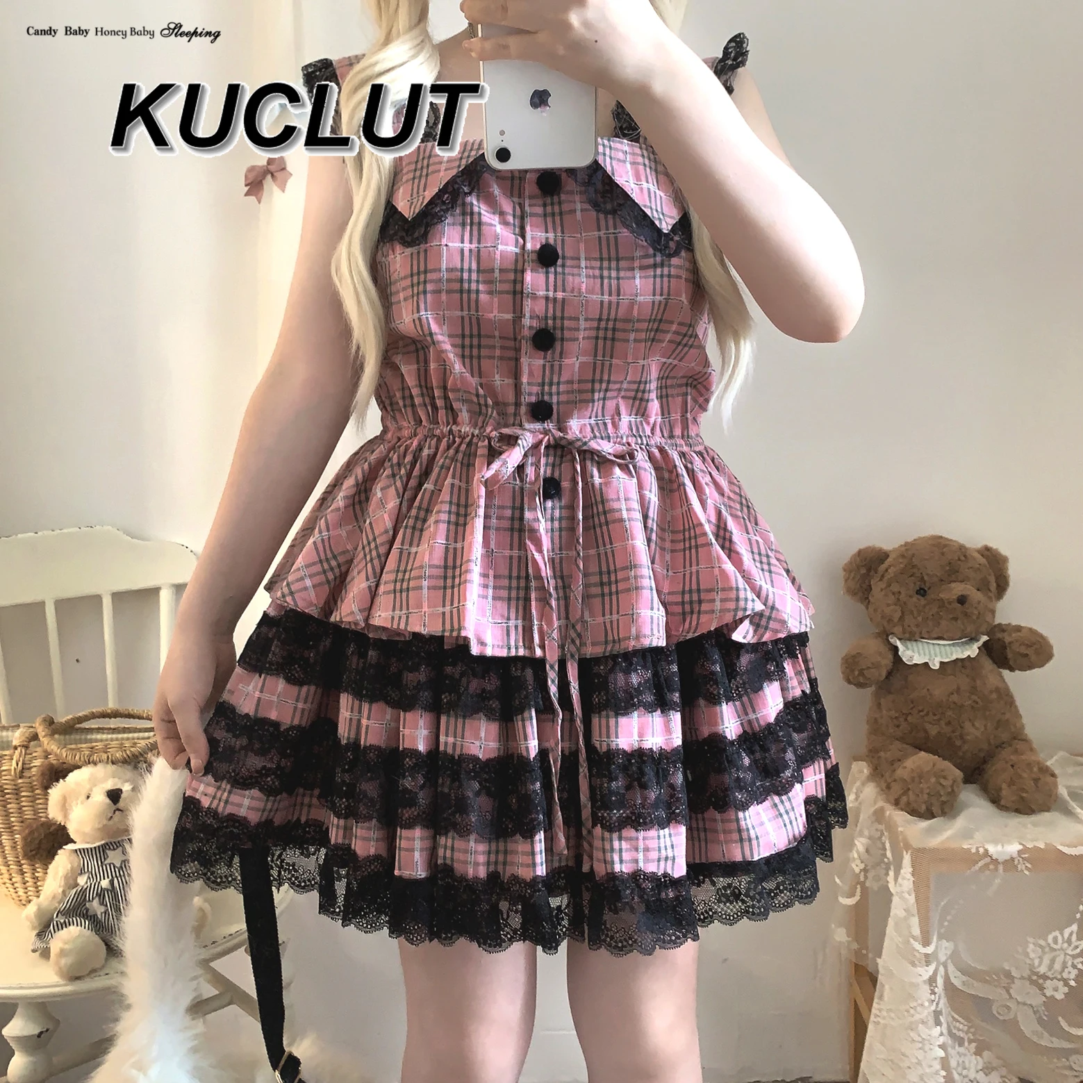 

2025 Summer New Japanese Dark Black Lace Suspender Vest Mini Skirt Set Mine Lolita Girls Plaid Vest Pleated Skirt Two-piece Sets