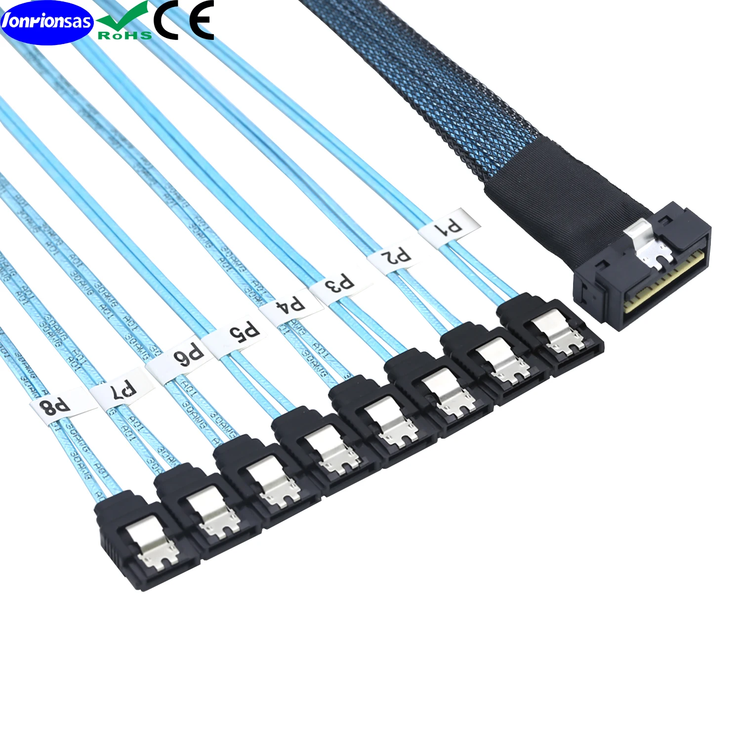 PCI-E Ultraport Slimline SAS 4.0 LP كابل توصيل داخلي للخادم المنخفض SFF-8654 8i 74pin إلى 8X SATA 7Pin #3
