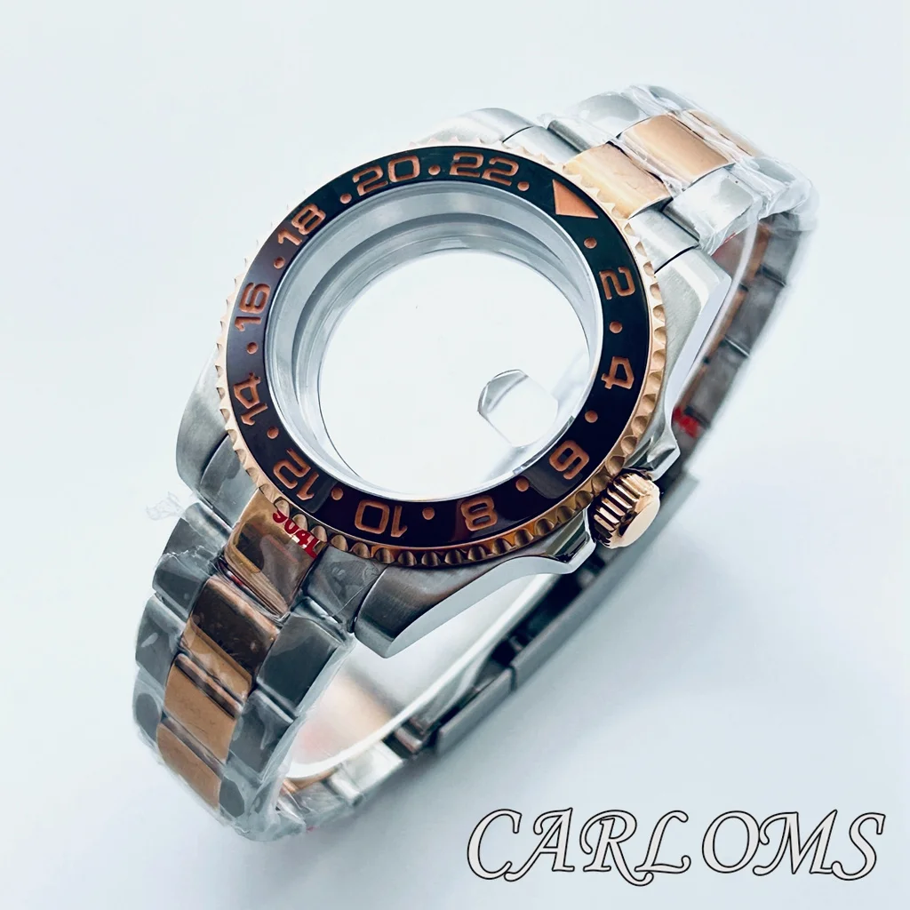 

Top 40mm NH34 NH35 NH36 4R35 4R36 NH72 NH70 ETA2824 PT5000 Watch Case SUB GMT Silver Rose Gold Case Glide Lock Clasp