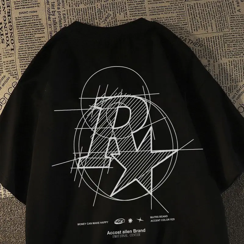 Camisetas de impressão gráfica unissex Harajuku, tops casuais soltos com pescoço o, camiseta manga curta, moda vintage de rua alta