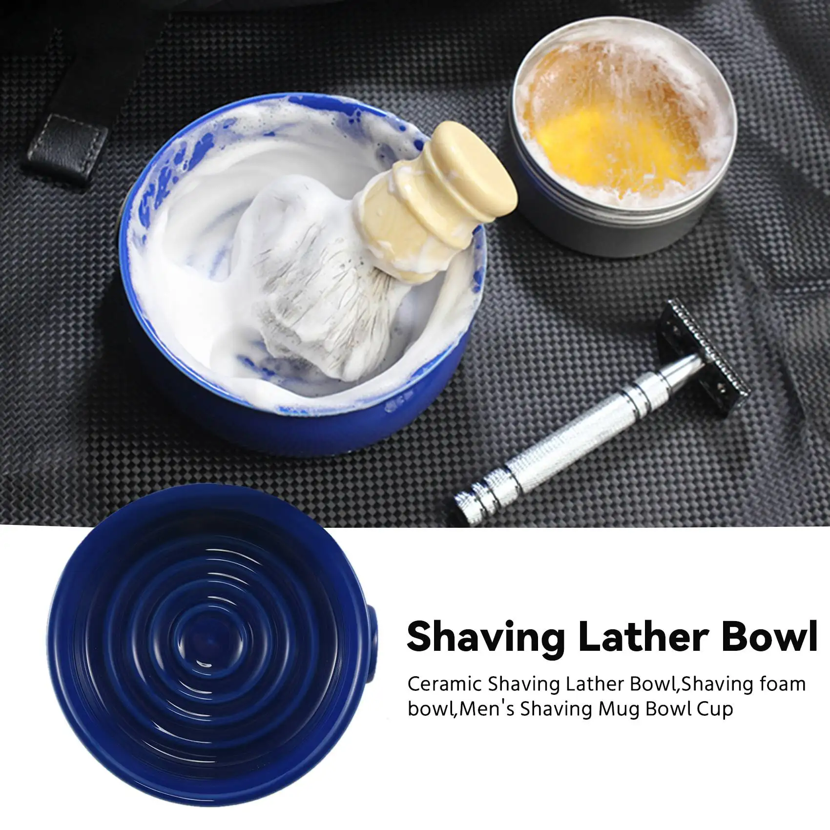 AT17 Mug Cukur Pria Keramik Mangkuk Cangkir Benang Bawah Mulut Lebar untuk Sikat Cukur dan Sabun Cukur Royal Blue
