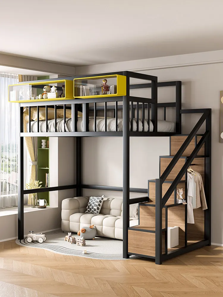 #Children's elevated bed, small apartment loft with shelf, second floor bed, bed, lower table combination, lower empty wrought