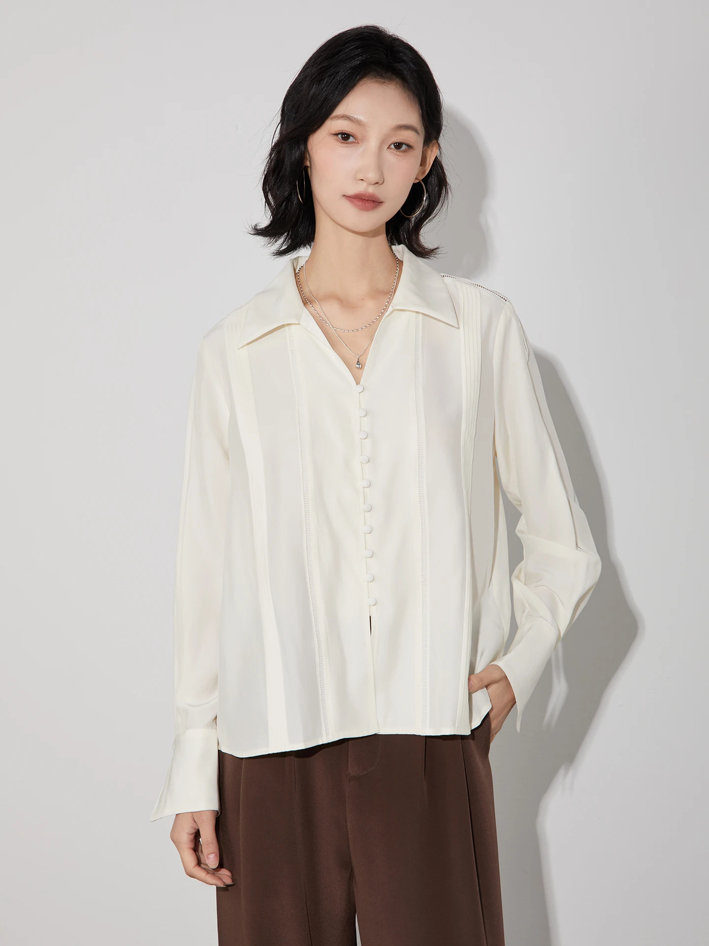 

Silk Satin irt 22 Momme Pure Silk Long Sve Loose Fit French Sle Top for Young And Middle-aged Women Daily Wear