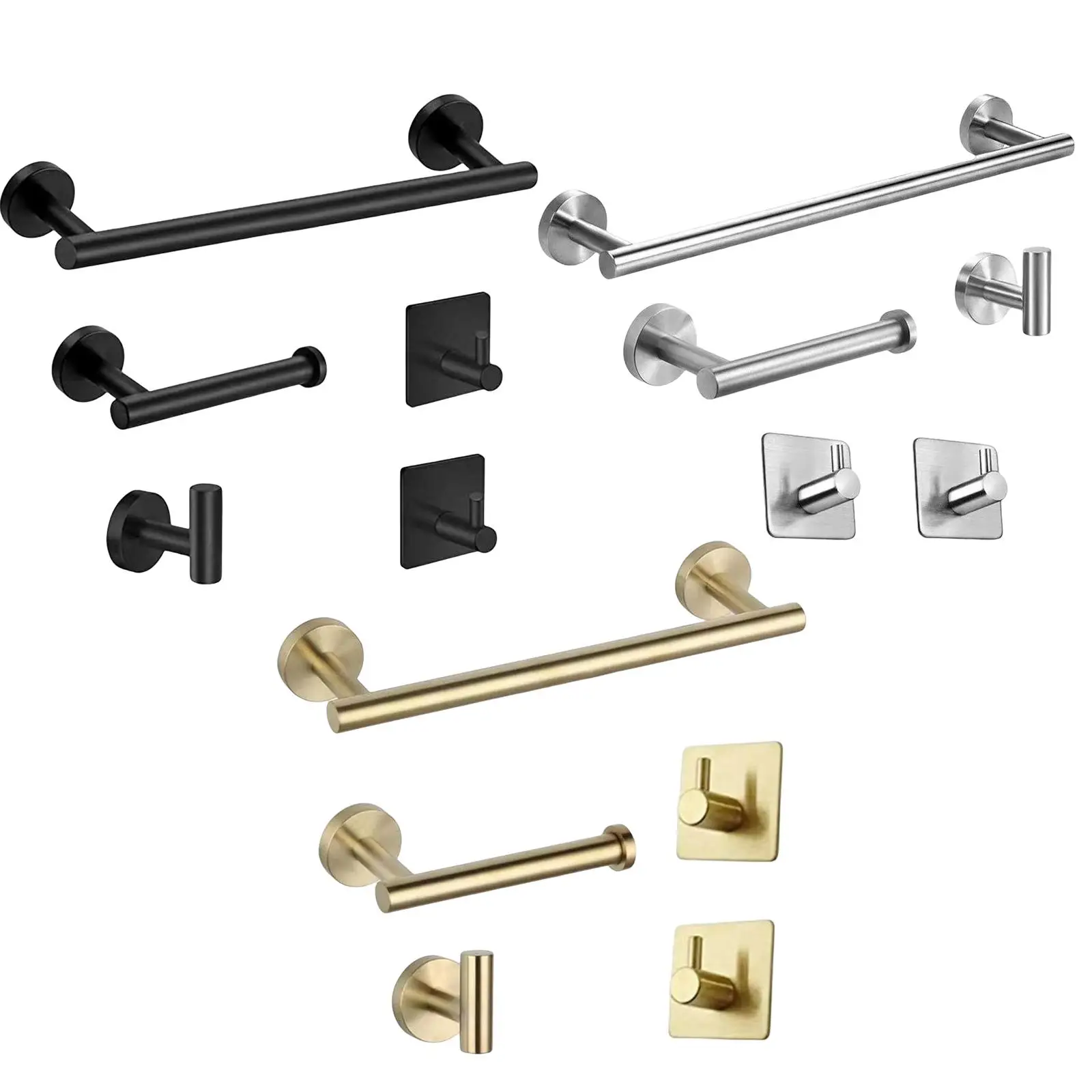 5 Piece Bathroom Hardware Set Stainless Steel Towel Bar Toilet Paper Holder Hooks Wall Mounted