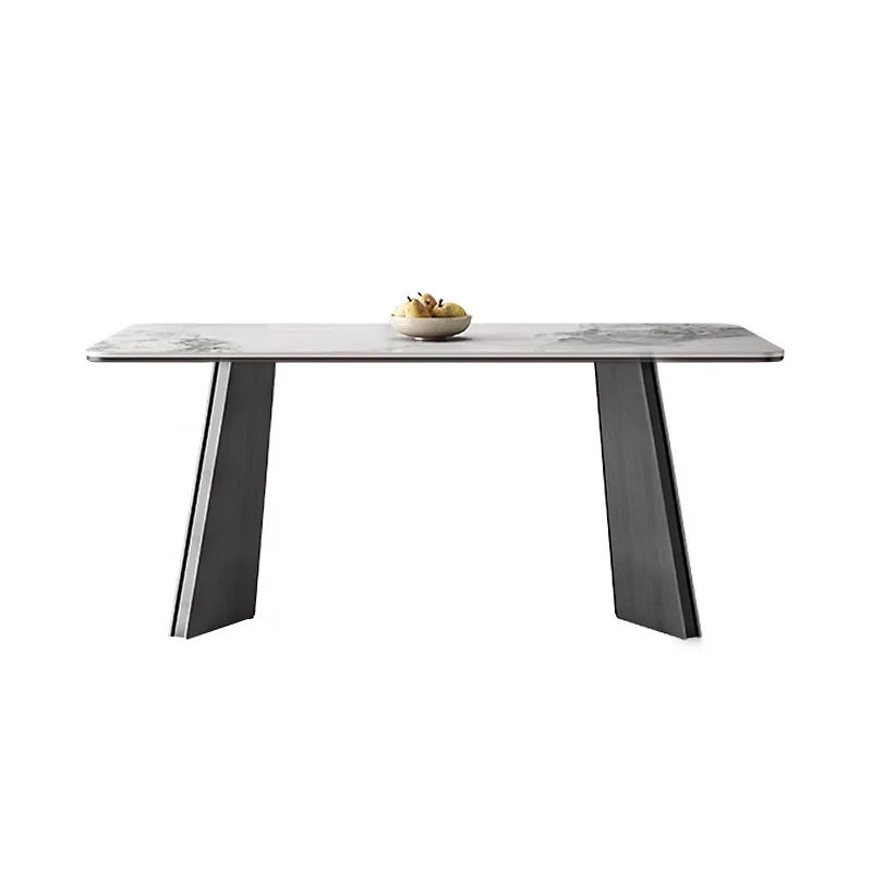 

table and chair combination stainless steel rectangular light luxury Italian minimalist small apartment dining table