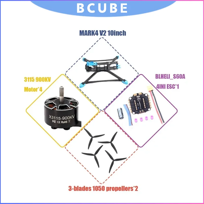 

B-CUBE MARK4 V2 Flight Stack, 45A-60A 4IN1 ESC & FC for 5-10 Inch FPV Racing Drones, Carbon Fiber Freestyle Quadcopter Parts
