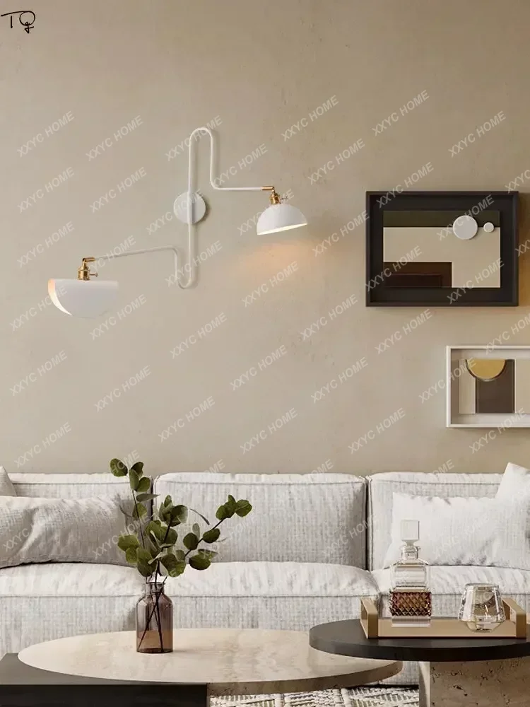 Designer Industrial Long Pole Wall Lamp with Switch Gold/Black Swing Arm LED Wall Sconces Sofa Living/Model Room Background Cafe