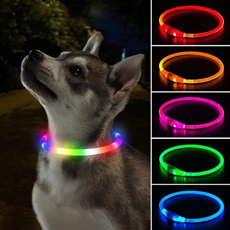 3 Modes Dog Luminou Charge Collar Led Usb Cat Silicone Colorful Collar Detachable Night Glow Pet Loss Prevention Dog Accessories