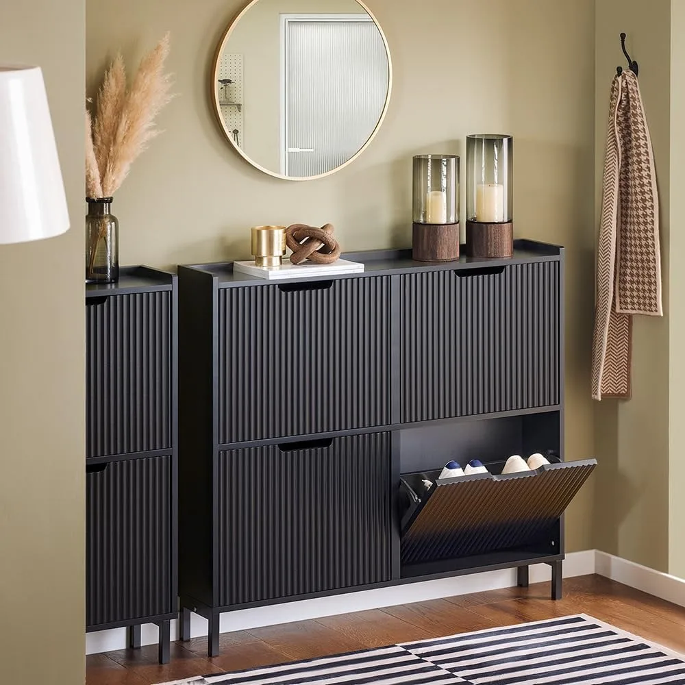 خزانة أحذية مدمجة ذات 4 أدراج للمدخل - منظم تخزين الأحذية النحيف، رف قائم بذاته للباب الأمامي والشرفة