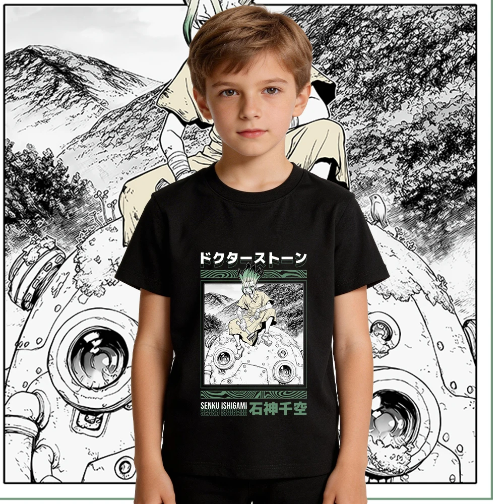 Dr Stone Senku Anime Print Boys Girls Cotton T Shirt Kids Short Sleeve Casual Soft Breathable Summer Top