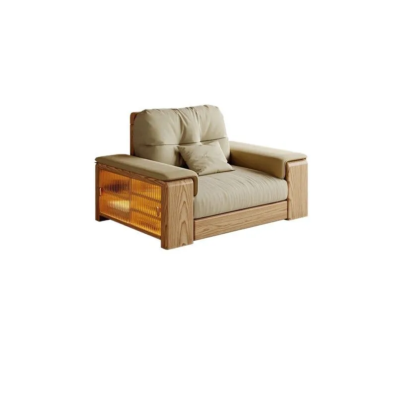 ash wood sofa, cloud technology cloth, simple and modern solid wood sofa, floor-to-ceiling straight row of three people
