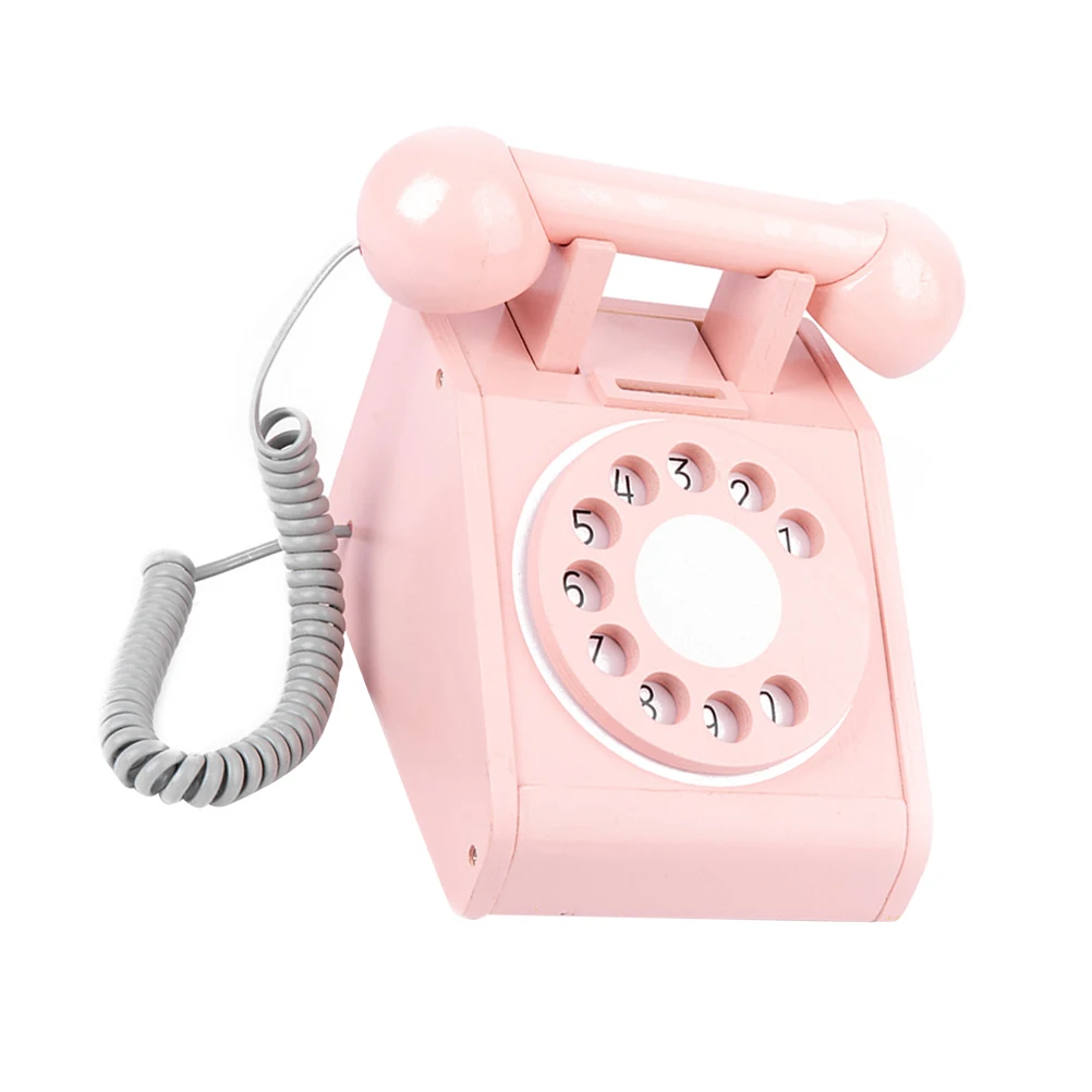 Wooden Telephone Toy Pink Educational Plaything Practical Development Interaction Parent Child Relationship