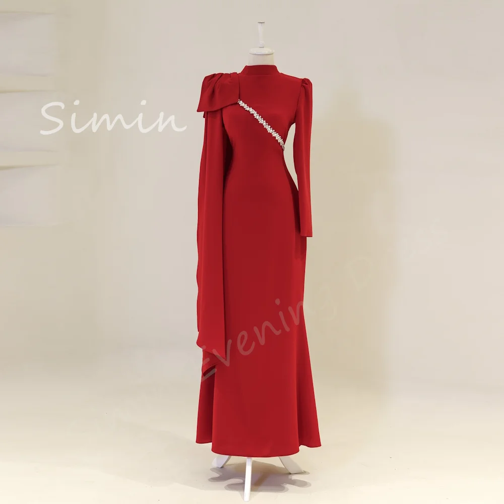 

Simin O-Neck Beading Luxury Party Dresses Straight Floor-Length elegant Crepe Formal Saudi evening gala dress for women 2024