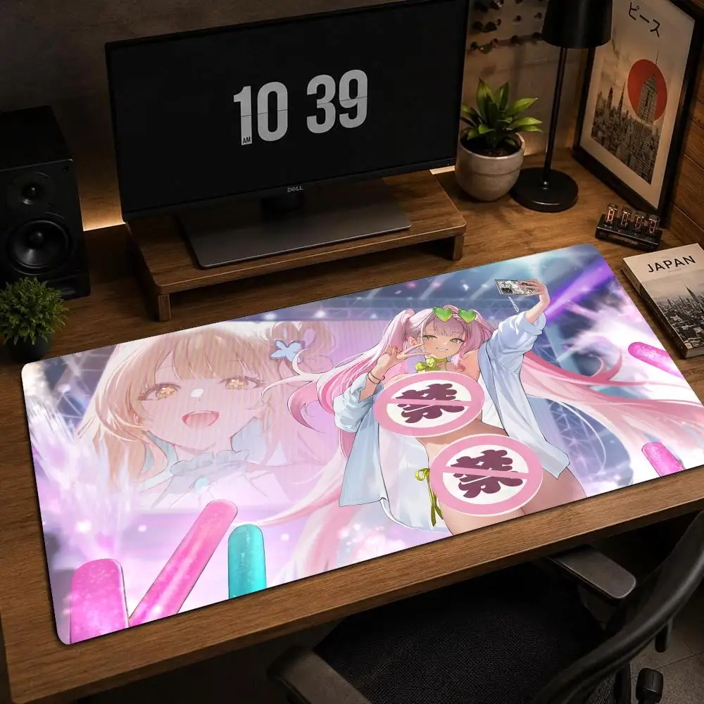 XXL Gaming Mousepad Sexy Anime Pink Twin Tail Girl Desk Pad Rubber Anti-slip Overlock Keyboard Mat Laptop Gamer Gaming Desk Mat