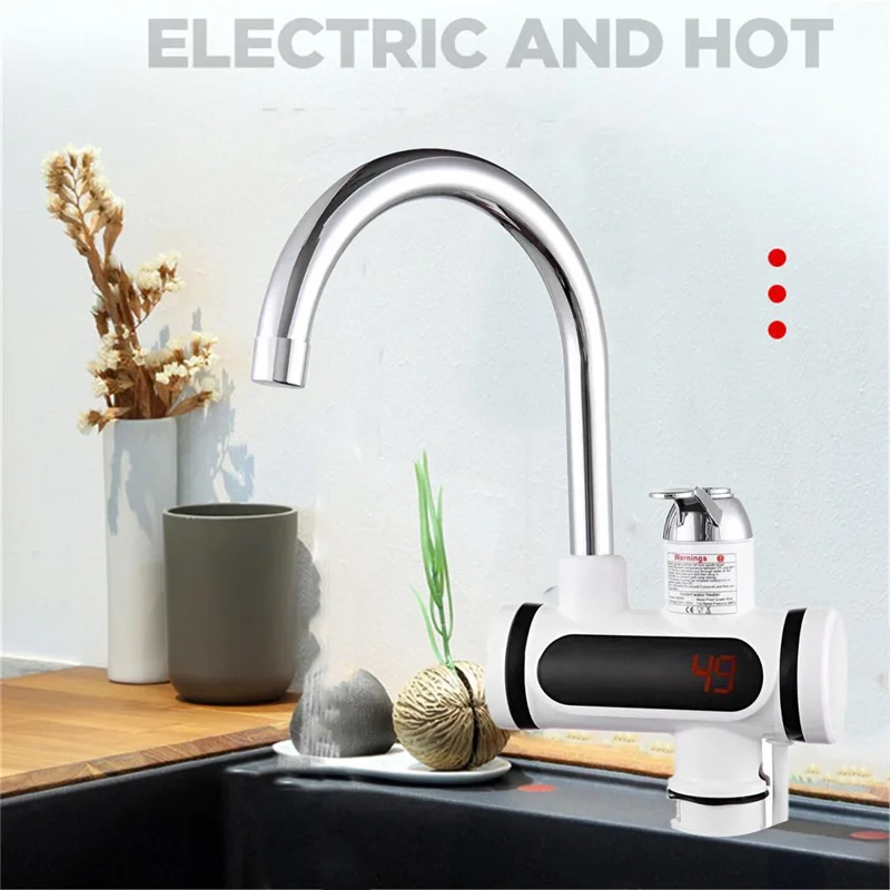 Electric Water Heater Tap Temperature Display Instant Instantaneous Hot Water Heater Faucet for Kitchen Bathroom EU Plug