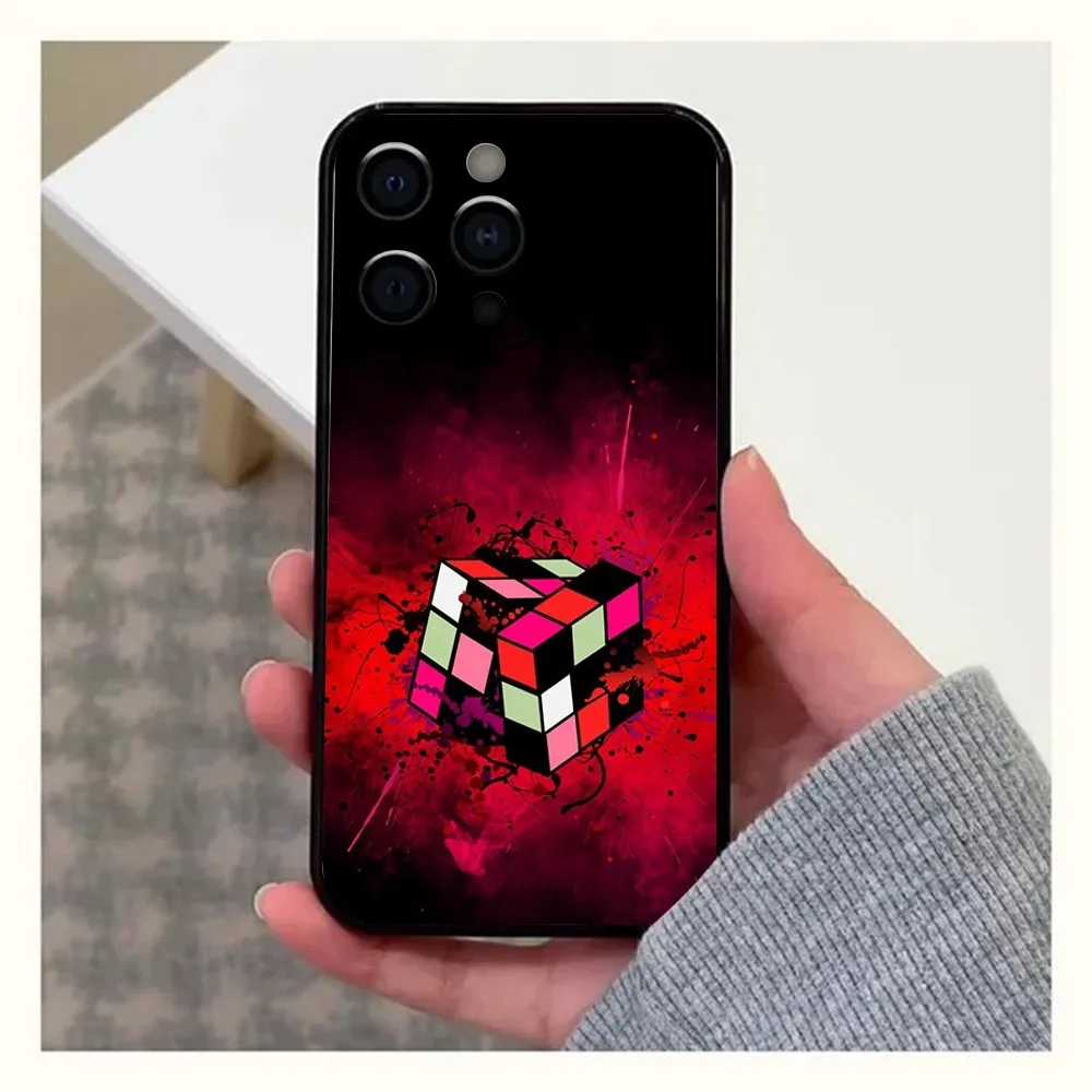 Divertente custodia per telefono Rubiks Cube per Apple iPhone 15,14,13,12,11,Pro,X,XS,Max,XR,Plus,Mini Cover morbida nera