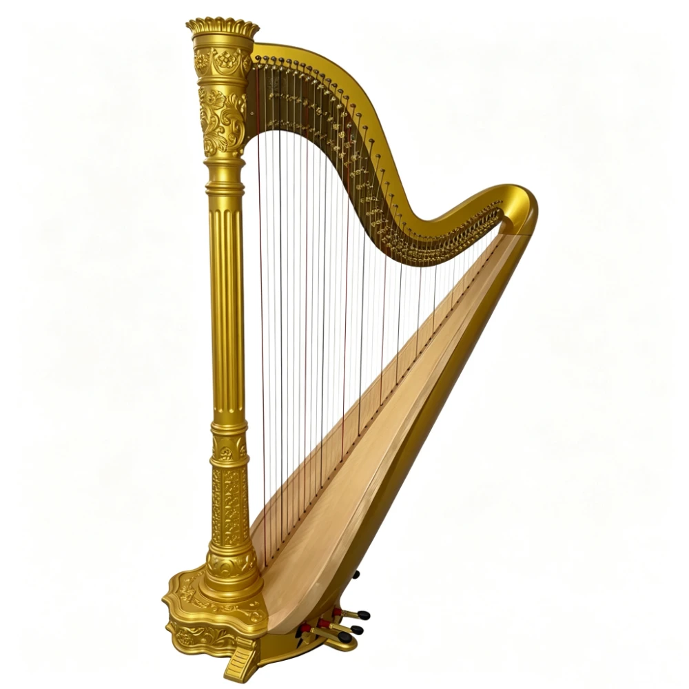 Premium 47-String Pedal Harp Classical Concert Harp with Sound Excellence for Auditorium With Trolley