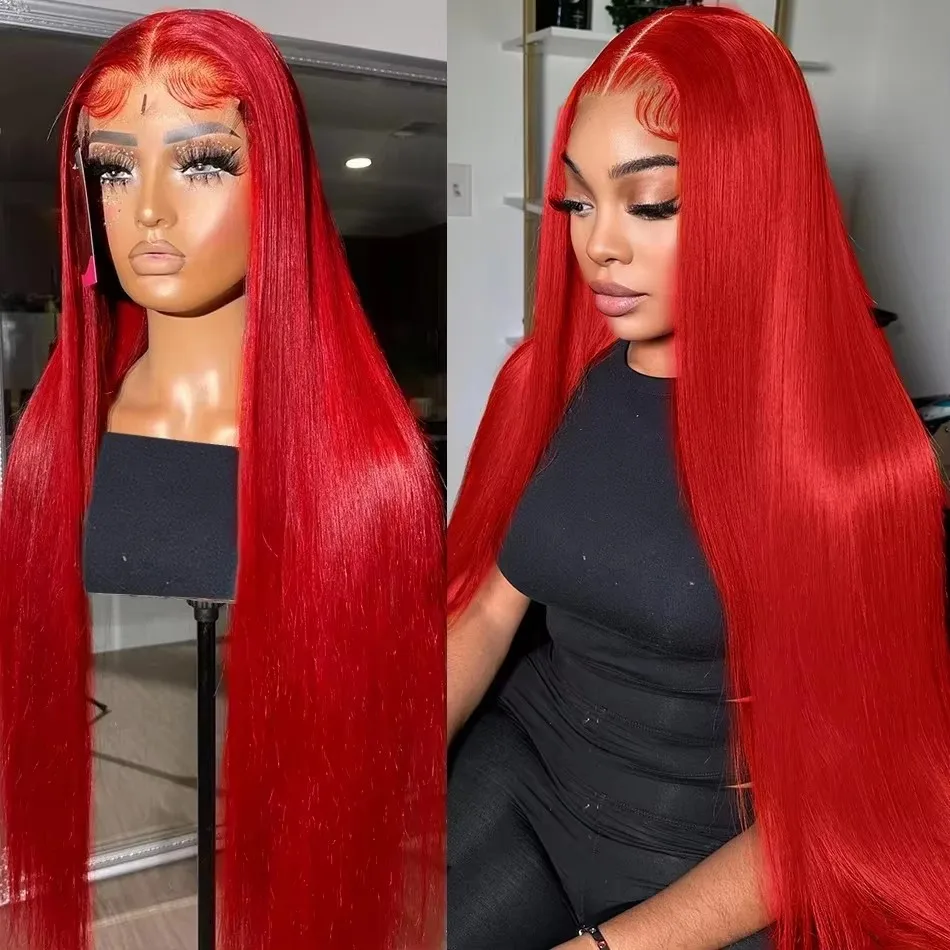 Luvin 200% 13x4 Hot Red Bone Straight Human Hair Lace Front Wig 30 32 Inch Colored 13x6 Transparent Lace Frontal Human Hair Wigs