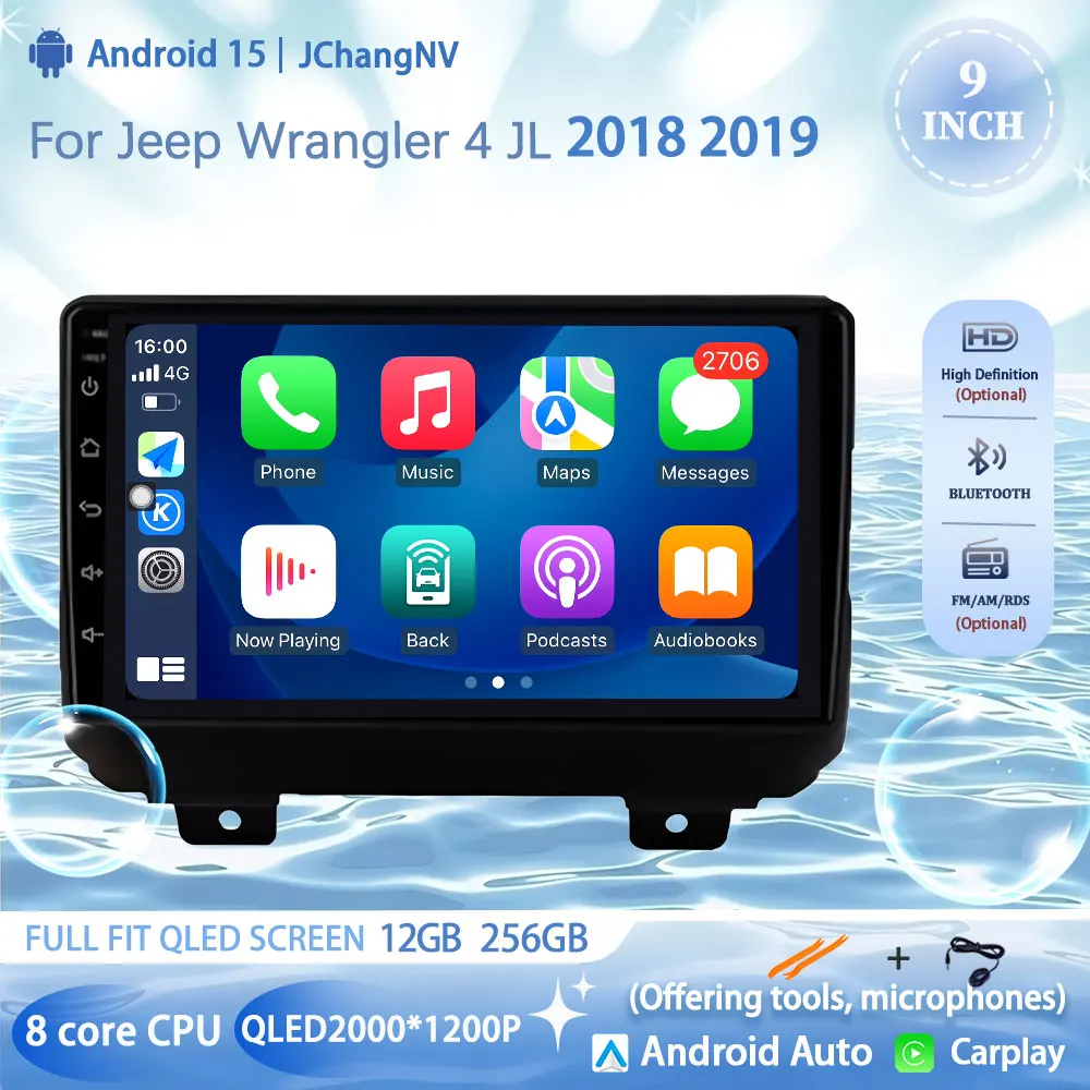 

9" For Jeep Wrangler 4 JL 2018 2019 Android 15 Car Radio Multimedia Video Carplay Audio Navigation Head Unit no 2din