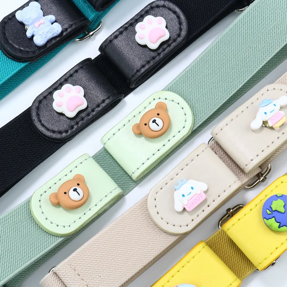 Children\'s Lazy Belt New Fashion Cartoon DIY Plaid Elastic Canvas Belts for Kids Versatile Invisible Seamless Jeans Waistband