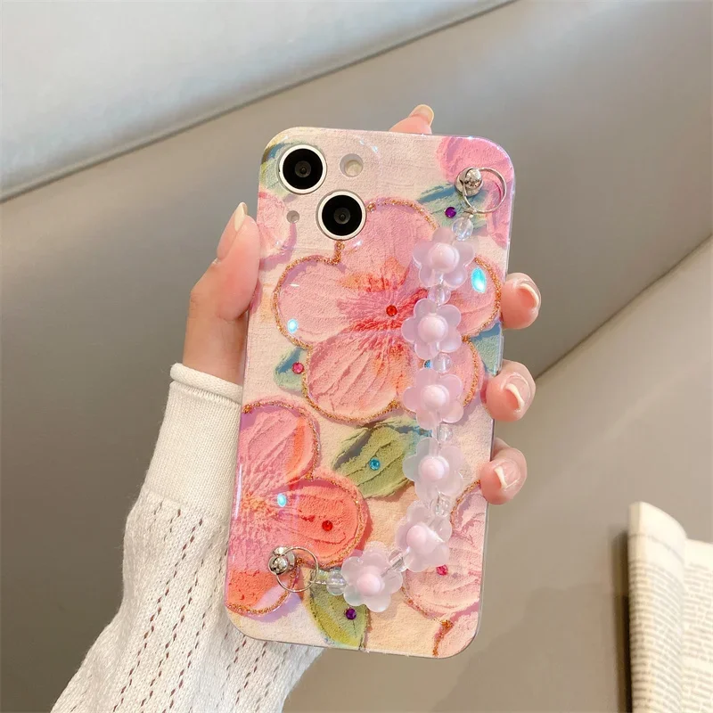 Painting Bracelet Flowers Blu-ray Case For Samsung Galaxy S23 A32 A23 A33 A13 A53 A73 S22 S21 FE M53 A12 A22 A13 Cover Caqa