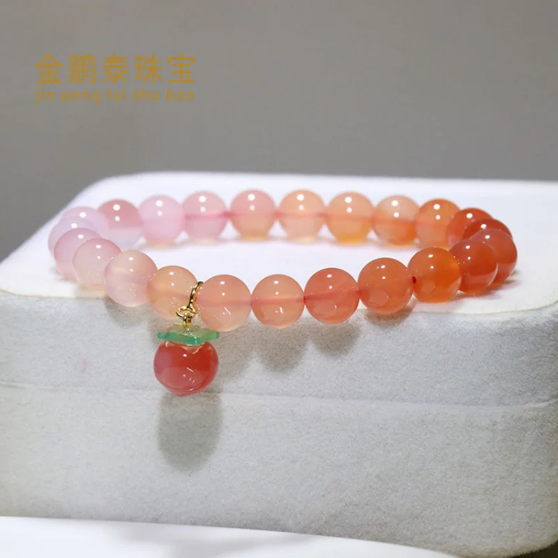 Yanyuan with gradient color beads, crimson agate peach pendant bracelet