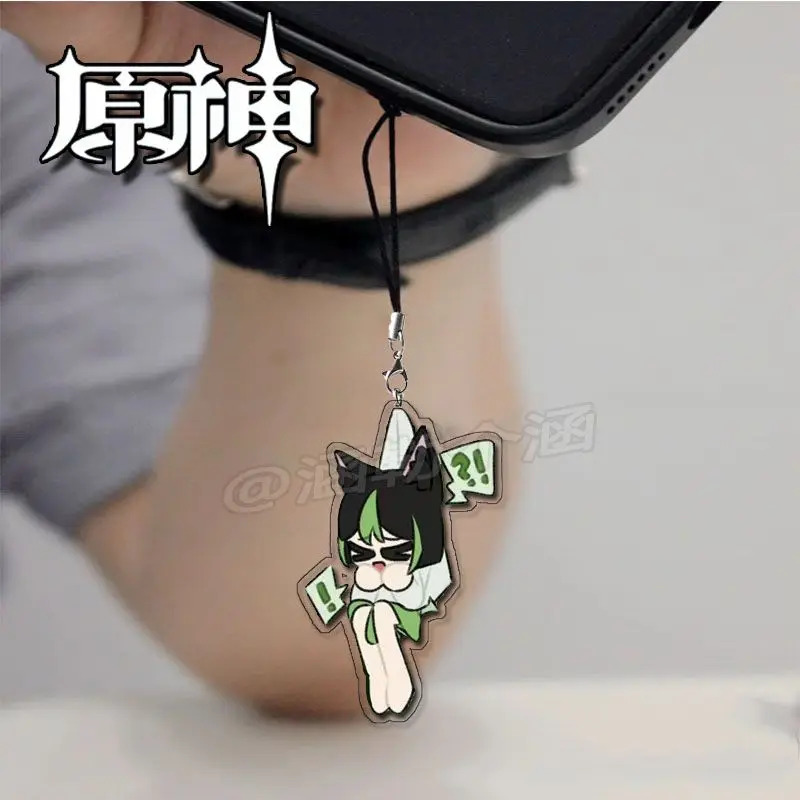 Genshin Impact Anime Alhaitham Tighnari  Cyno Kaveh Acrylic Mobile Phone Lanyard Chain Pendant Keychain Decor