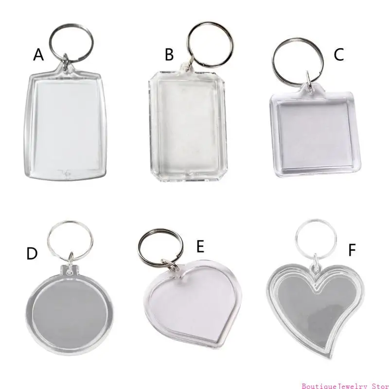 E1PE 10Pcs Clear Acrylic Photo Frame Keychain Photo Insert Keyrings Various Blank