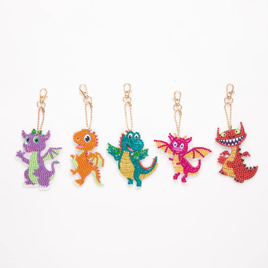 

Hot Selling DIY 5PcsCartoon Dinosaur-Themed DIY Diamond Painting Keychain Kids Birthday Gift Cartoon Bag Pendant Souvenirs Cute